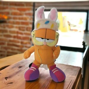Garfield Cat Easter Bunny Plush Rabbit Stuffed Animal Ears Baseball Hat Plushie.